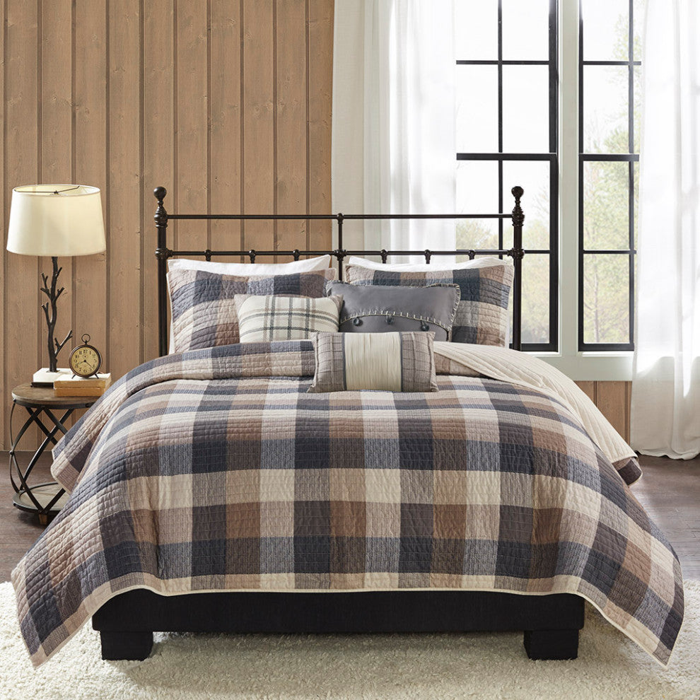 Madison Park Ridge 6 Piece Printed Herringbone Quilt Set With Throw Pillows