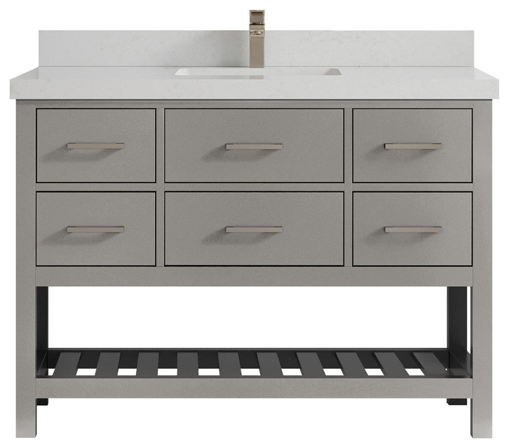 Parker 48 Single Sink Bath Vanity in Elephant Skin Gray  2" Carrara Quartz