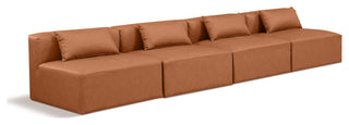 Cube Upholstered Modular Sofa, Cognac, 4-Piece: 4 Armless Chair, Vegan Leather