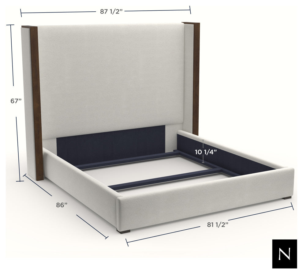 Nativa Interiors Irenne Square Tufted Bed, Off White, King, Medium 67"