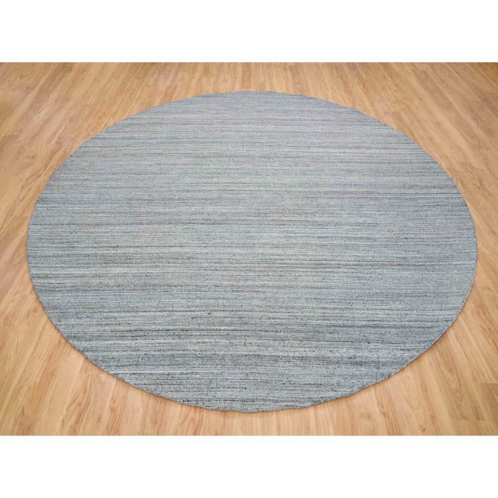 Coin Gray Hand Loomed Modern Striae Design Wool Round Oriental Rug 11'10"x11'10"