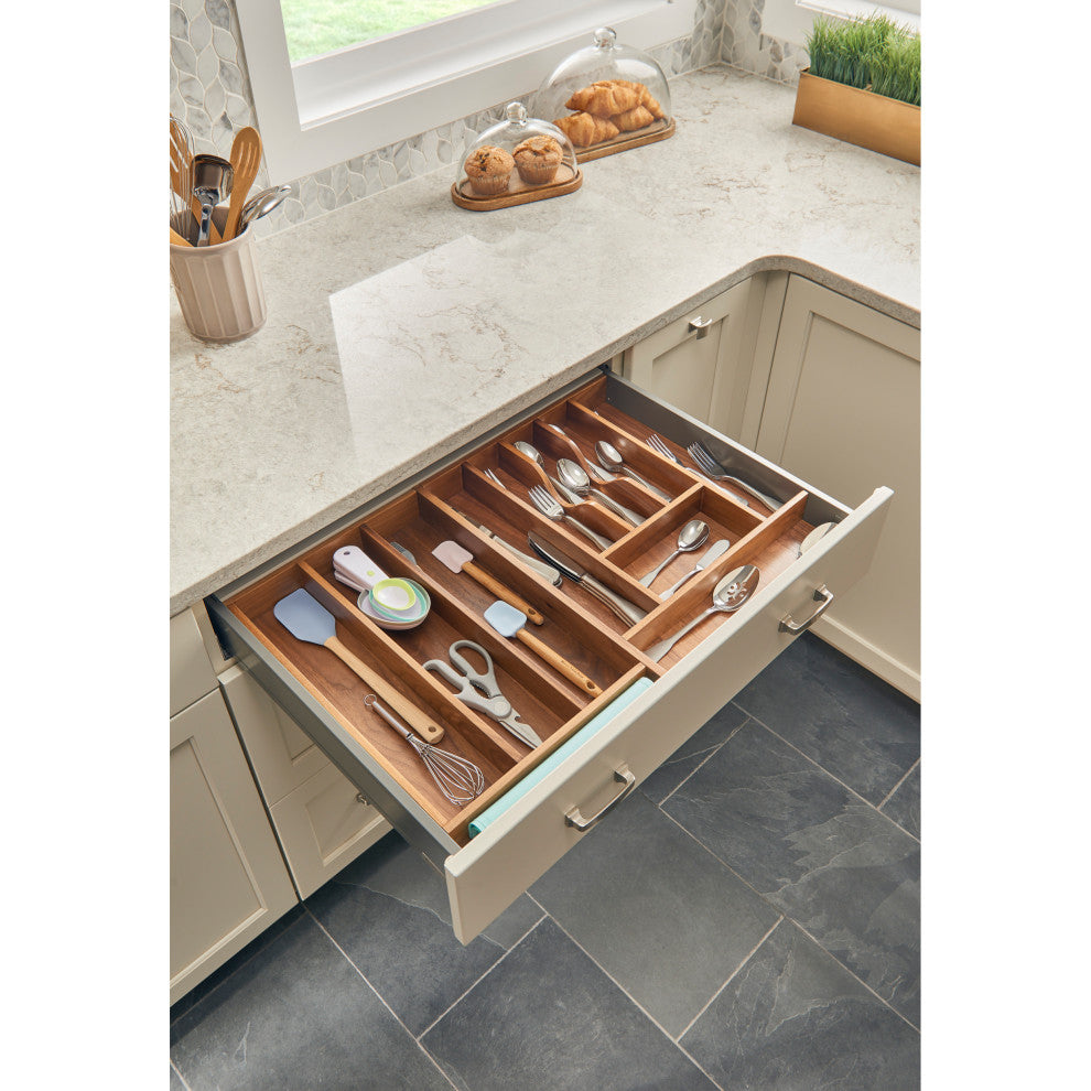 Walnut Trim To Fit Shallow Cutlery Drawer Insert Organizer, 14.63"