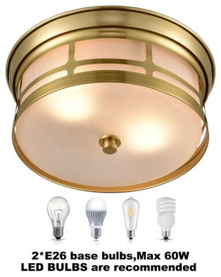 Modern Gold 2-light Drum Flush Mount Ceiling Light Fixture with Matt Glass
