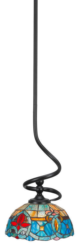 Capri 1-Light Mini Pendant with Hang Straight Swivel, Matte Black/Sierra Art
