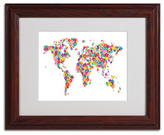 'Flowers World Map 2' Matted Framed Canvas Art by Michael Tompsett