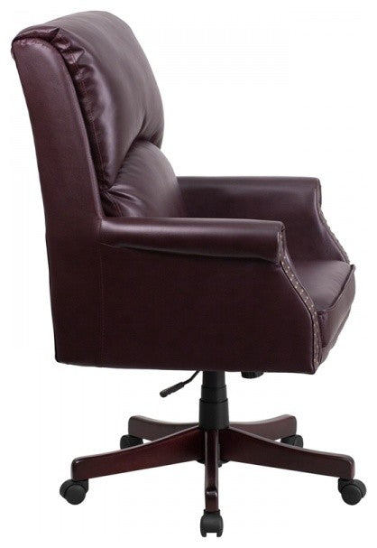 High Back Pillow Back Leather Executive Swivel Office Chair, Burgundy
