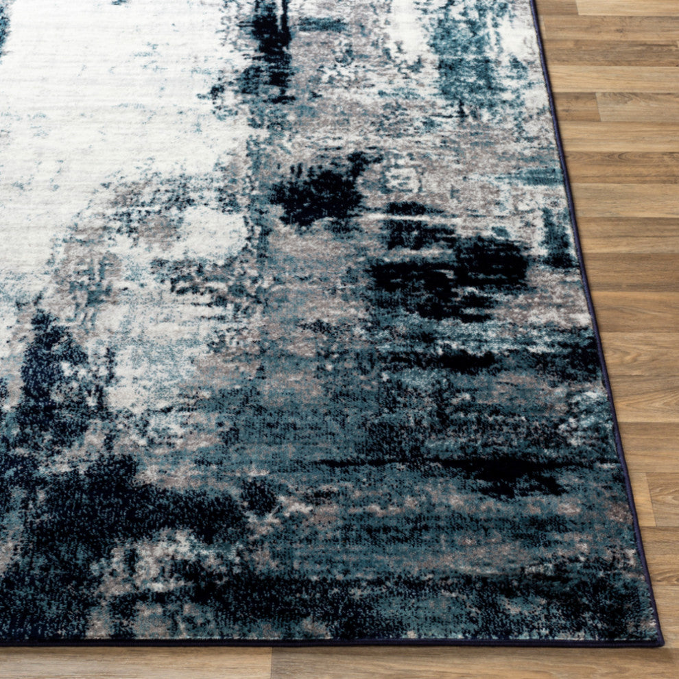 Surya Wanderlust WNL-2309 6'7"x9' Rug, Aqua/Navy/White/Silver Gray/Black