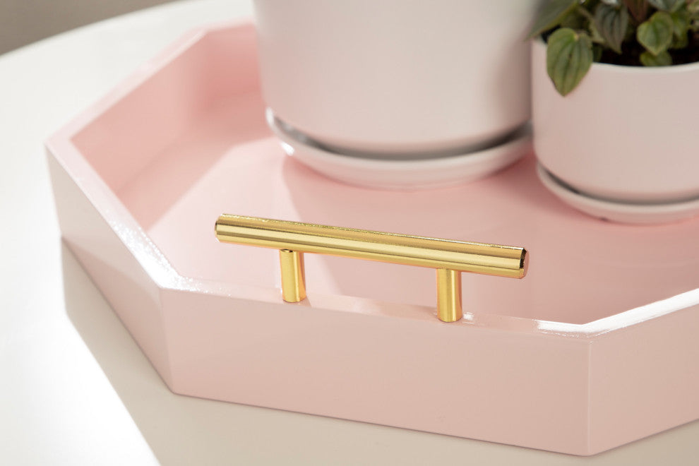 Lipton Octagon Decorative Tray With Metal Handles, Pink, 18"x18"