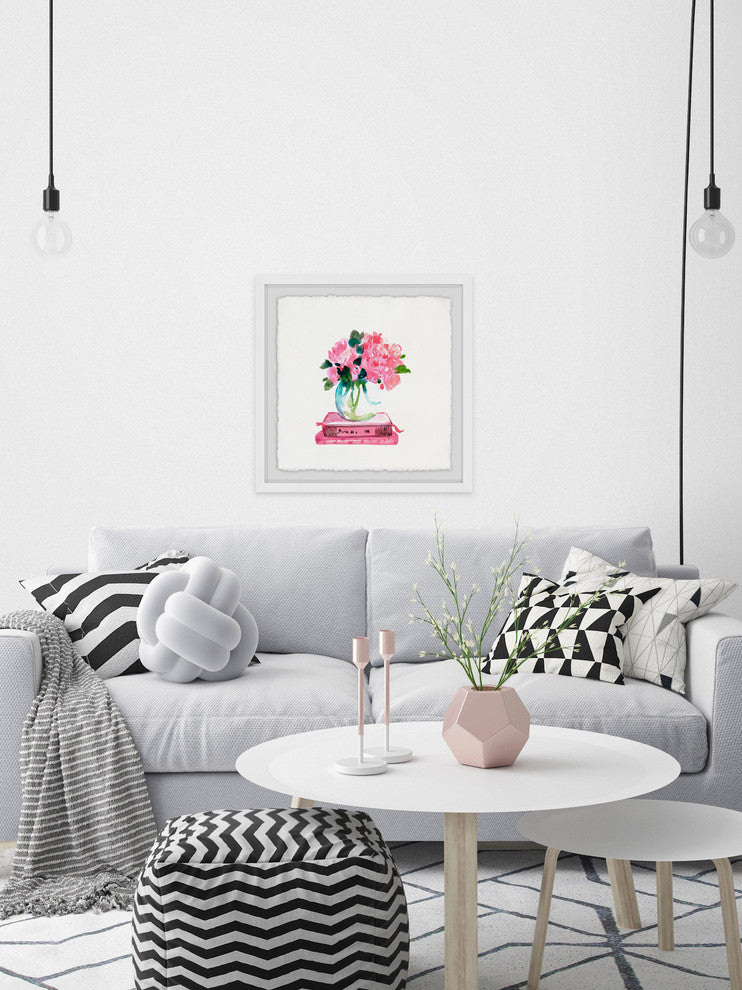 "Pink Books" Framed Painting Print, 18"x18"