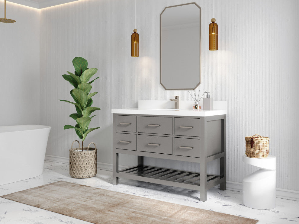 Parker 48 Single Sink Bath Vanity in Elephant Skin Gray  2" Piatra Gray