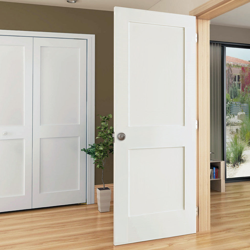 2-Panel Kimberly Bay Door, Interior Slab Shaker, White, 1.375"x28"x80"