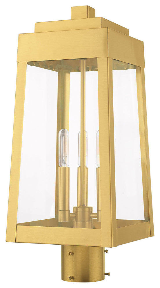 Livex Lighting Satin Brass 3-Light Outdoor Post Top Lantern