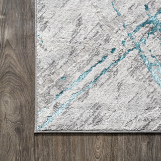 Slant Modern Abstract Area Rug, Gray/Turquoise, 2'x10'