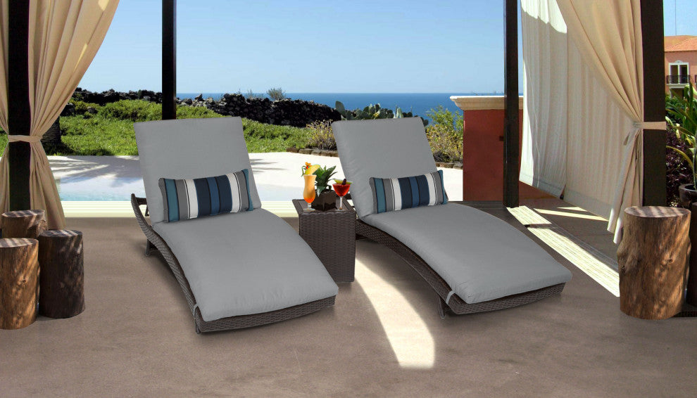 Belle Curved Chaise Set of 2 Wicker Patio Furniture, Side Table Grey