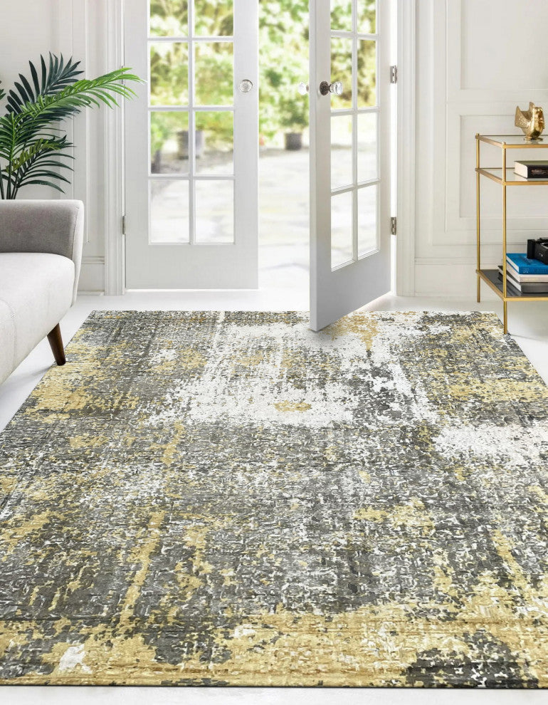 Hand-Knotted Wool Ivory/Gold Transitional Modern Modern Rug, 7' X 9'