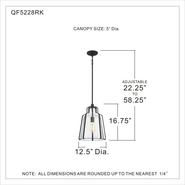 Quoizel QF5228RK One Light Pendant, Rustic Black Finish