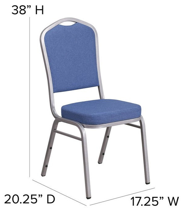 4 Pack Dining Chair, Cushion Seat & Back, Blue Fabric/Silver