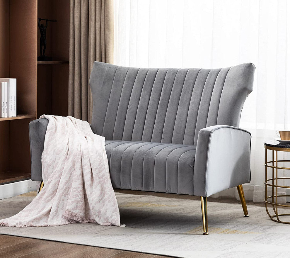 Curved Tufted Contemporary Velvet High Back Loveseat Sofa
