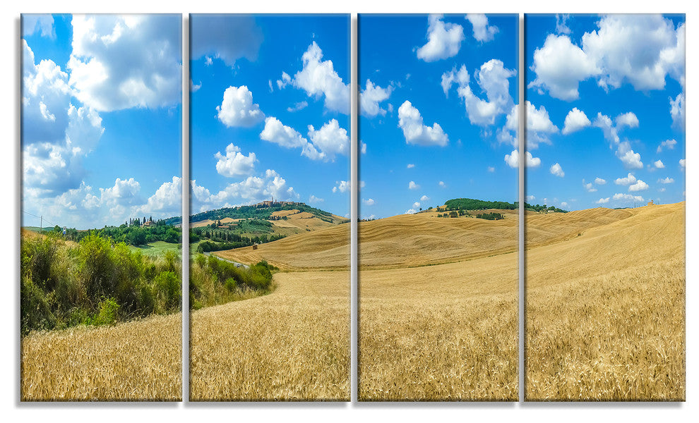 Town of Pienza Val d Orcia Italy, Landscape Canvas Art Print, 48"x28", 4 Panels