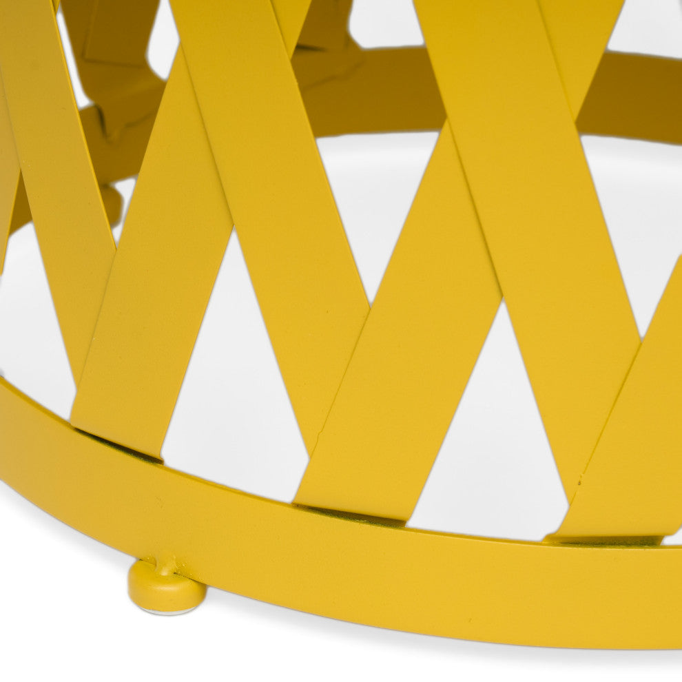 GDF Studio Ellen Outdoor Patio Iron Side Table, Matte Yellow, 14"