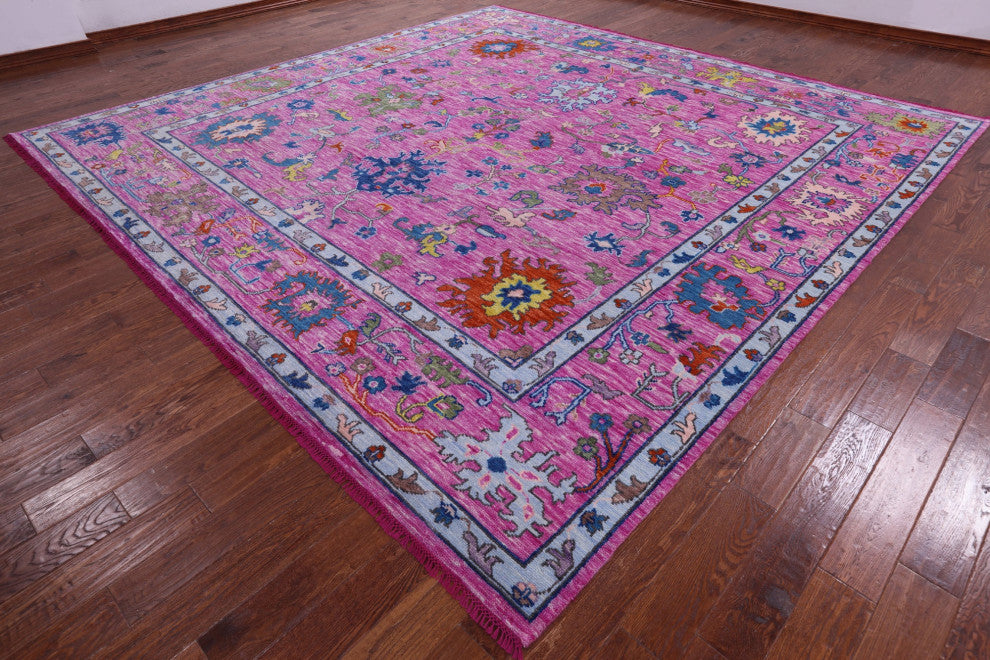 12' Square Hand Knotted Turkish Oushak Wool Rug - Q13547