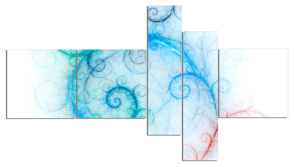 Beautiful Blue Fractal Pattern, Abstract Wall Art Canvas, 60"x32", 5 panels