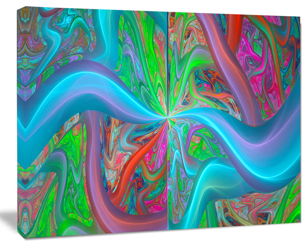Blue Green Fractal Curves, Oversized Abstract Canvas Art Print, 60x40