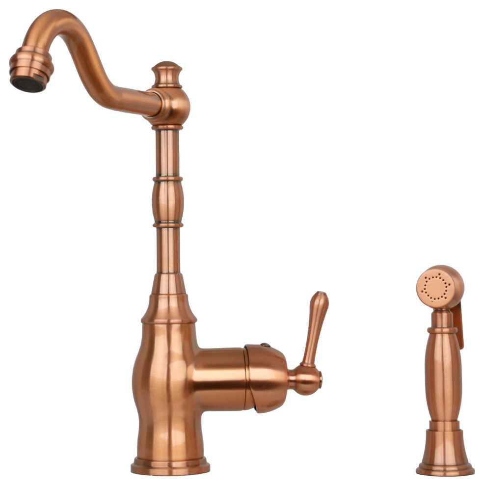 One-Handle Copper Widespread Kitchen Faucet with Side Sprayer, Copper