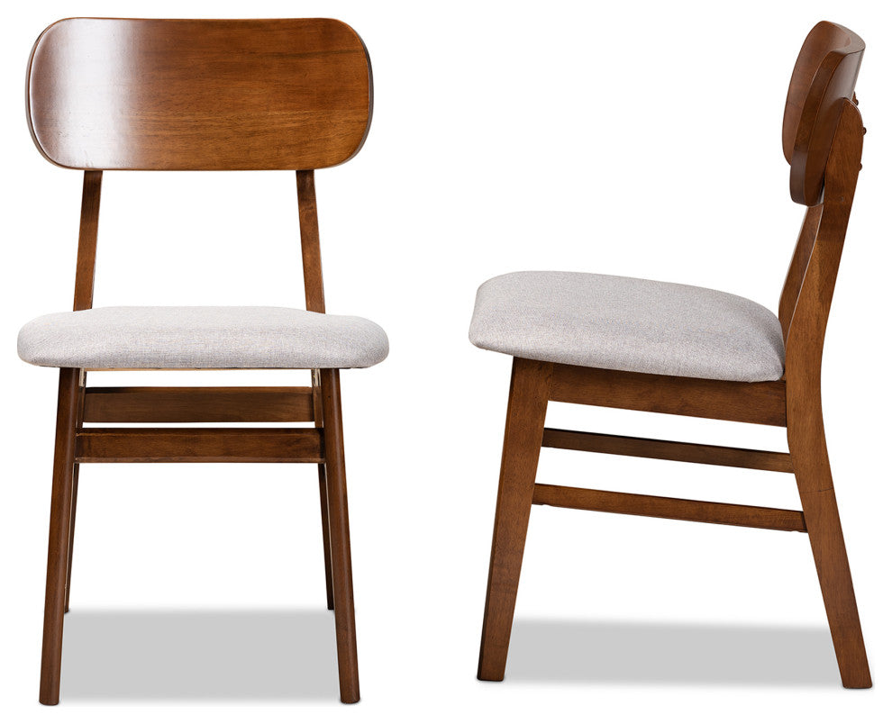 Euclid Mid-Century Grey Upholstered Brown Finished Wood 2-Piece Dining Chair Set