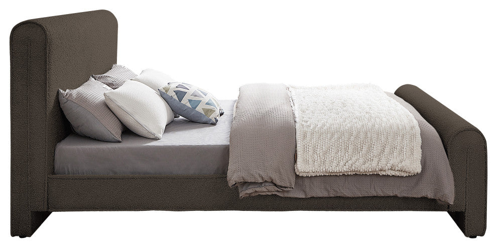 Stylus Black Boucle Fabric Full Bed, Brown, Queen