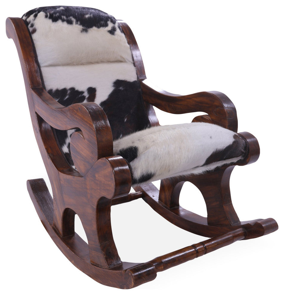 Hair-On Cowhide Wooden Handcrafted Rocking Chair RC108-FC