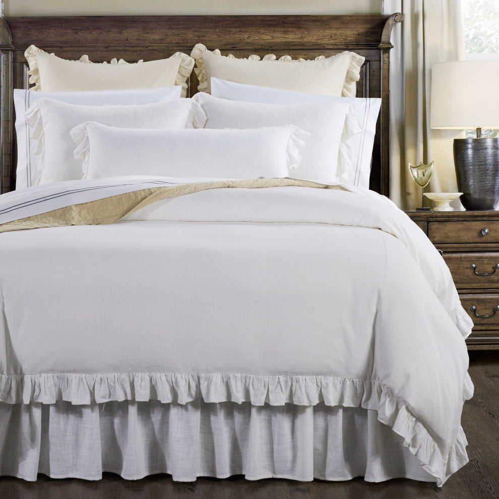 Lily Washed Linen Duvet Cover, 1 Piece, White, Queen