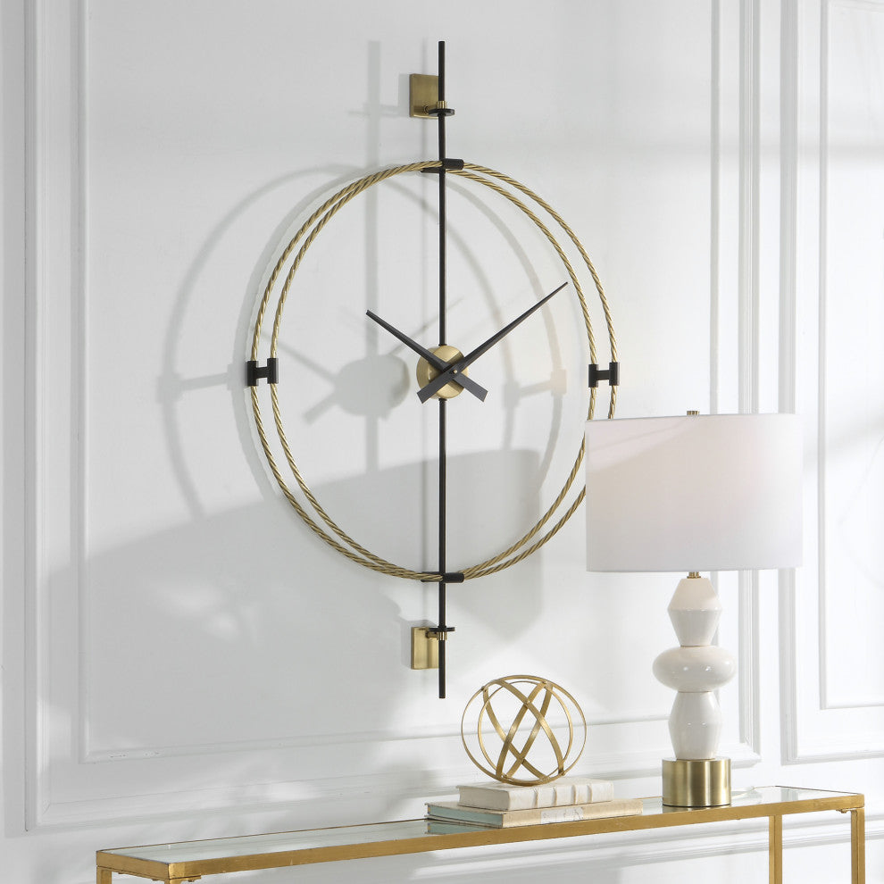 Uttermost 06106 30.75"W Iron Analog Wall Mounted Clock - Gold / Black