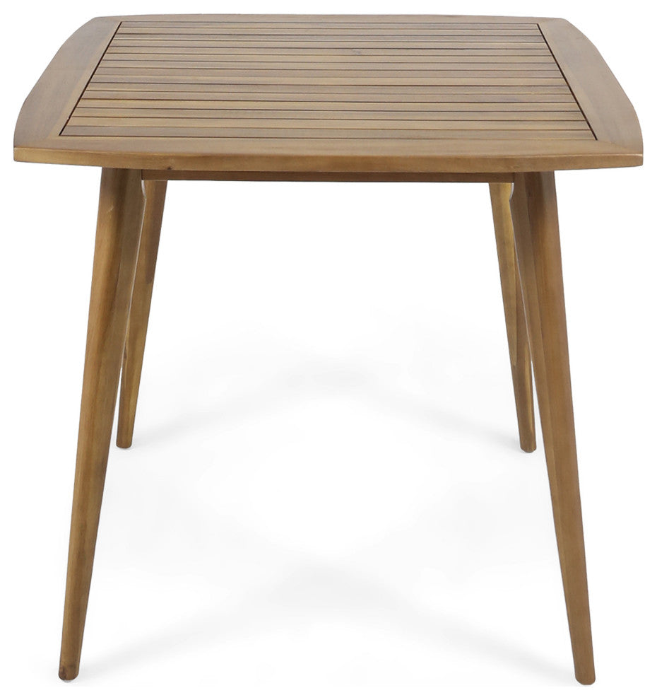 Stanford Outdoor Square Acacia Wood Dining Table With Straight Legs, Teak Finish