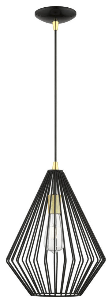 Linz 1 Light Shiny Black With Polished Brass Accents Pendant