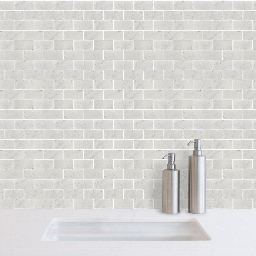 Burgos White Marble Mosaic Floor and Wall Tile, Box of 11