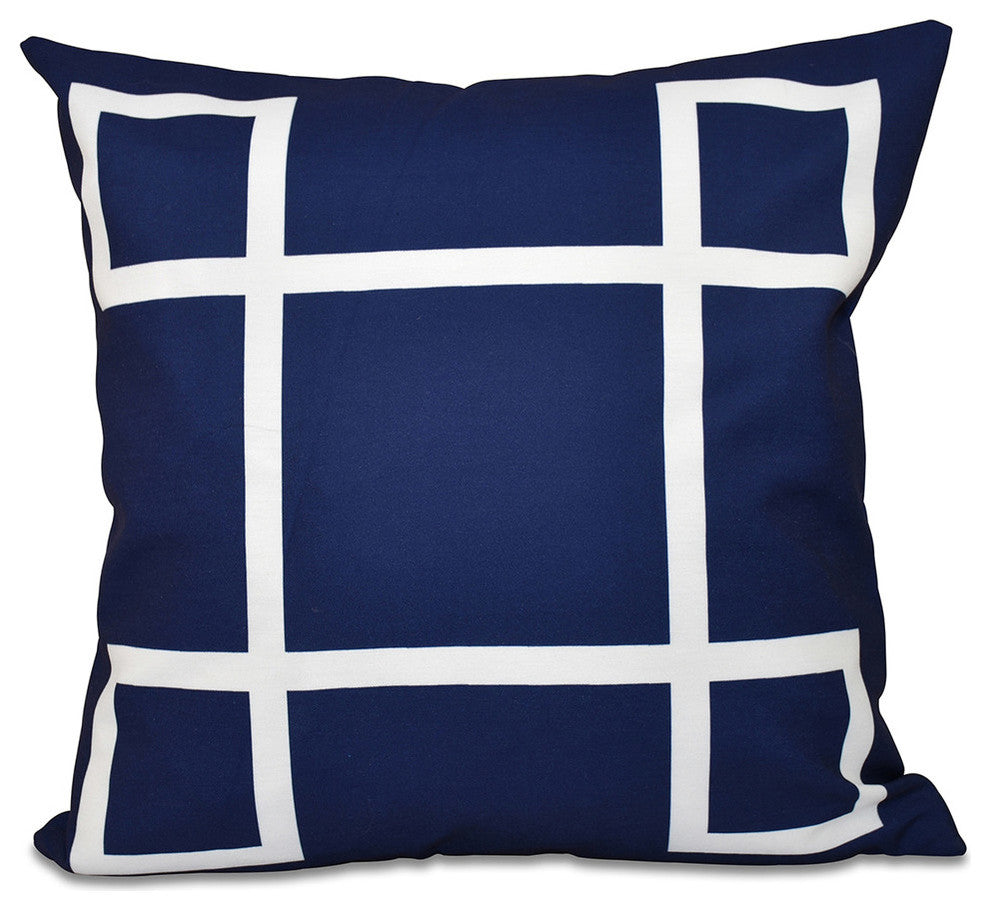 Geometric Decorative Outdoor Pillow, Navy, 18"x18"