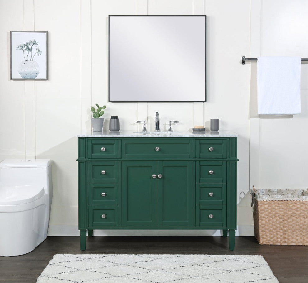 Home Living Vanity with Carrara White Marble Countertop, Green, 48", Single Sink