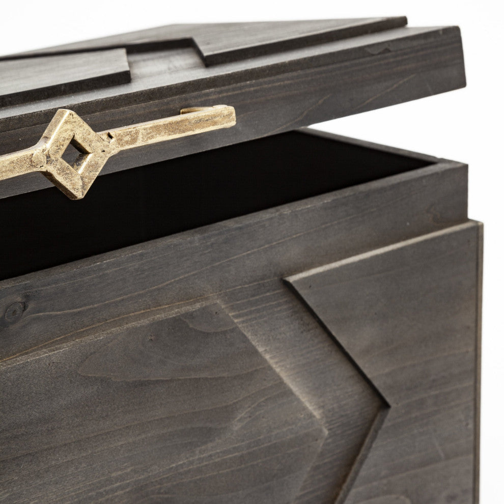 Set of Two Brown Detailed Wooden Boxes