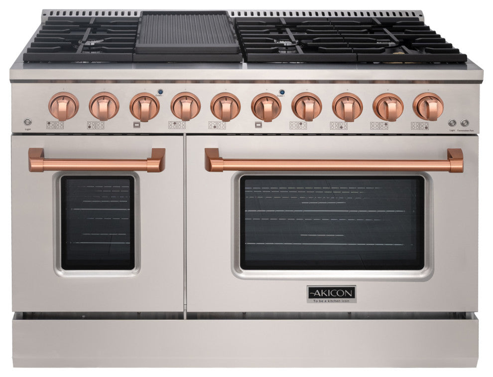 48" Slide-in Freestanding Gas Range & 6.7 Cu. Ft. Oven,8 Burners.Stainless Steel, Stainless Steel & Copper, 48"