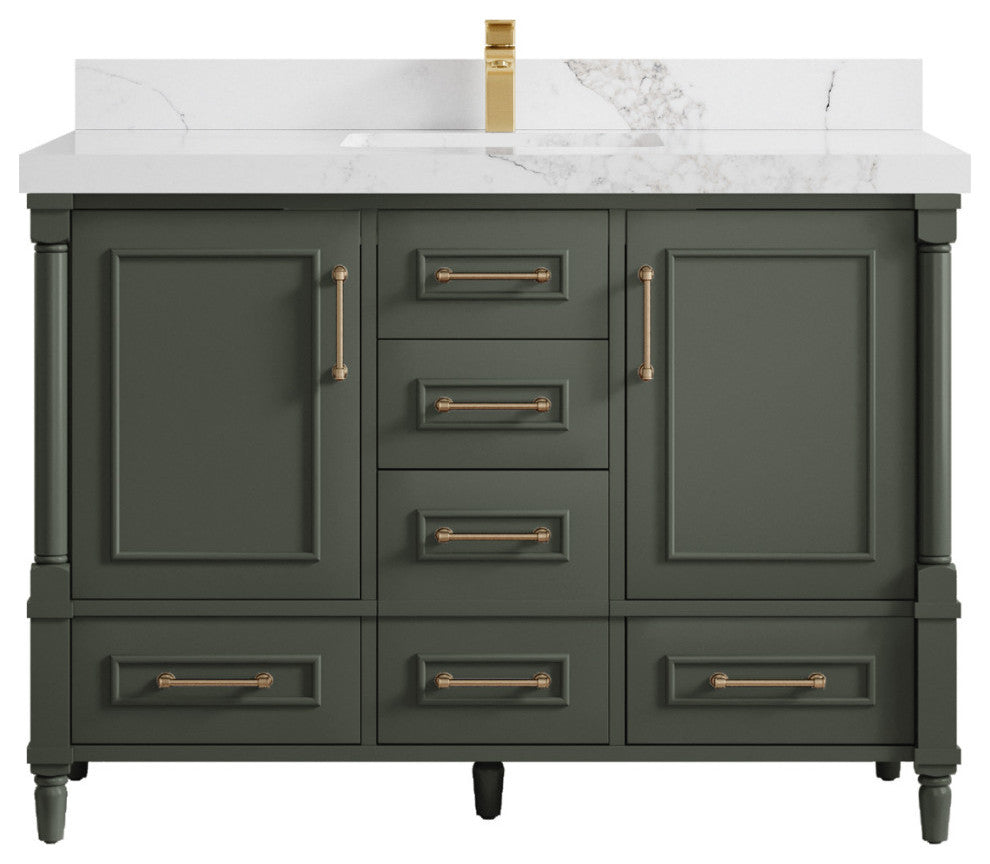 Aberdeen 48 Single Sink Bath Vanity in Pewter Green 2" Calacatta Nuvo