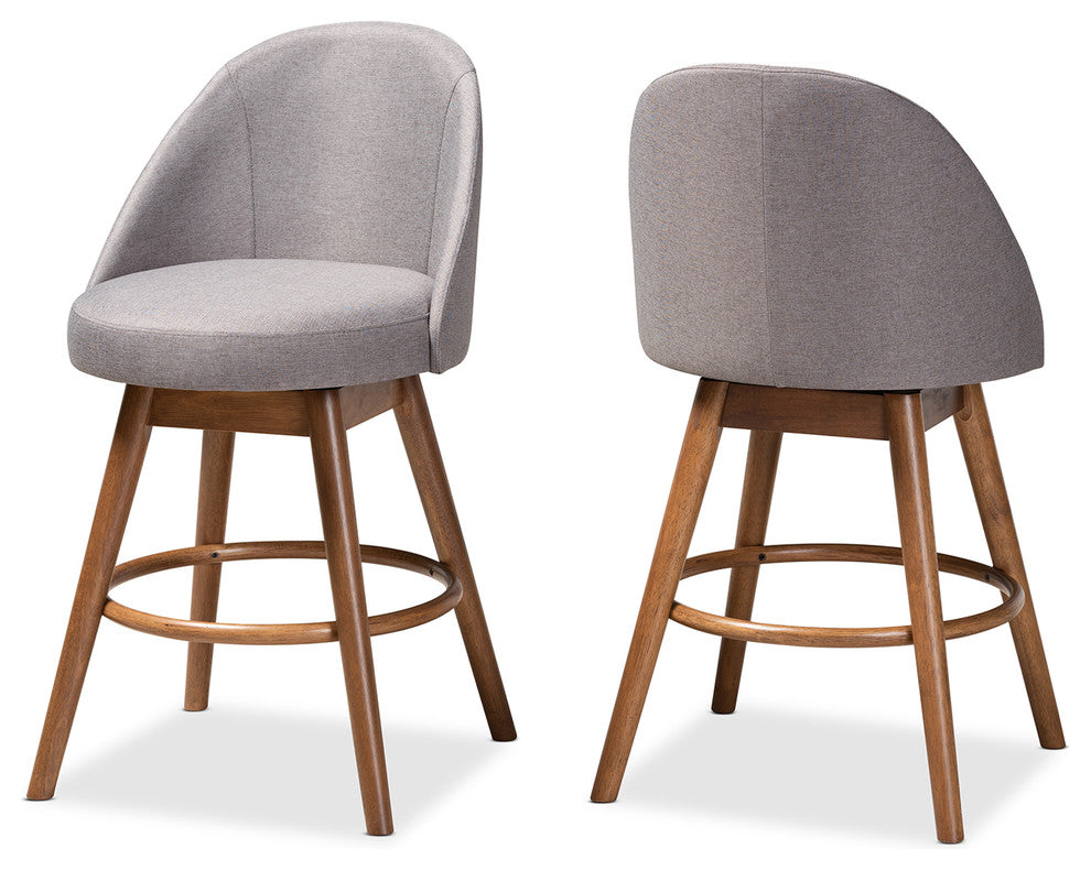 Aubree Gray Upholstered Walnut-Finished Wood Swivel Counter Stool Set of 2