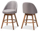Aubree Gray Upholstered Walnut-Finished Wood Swivel Counter Stool Set of 2