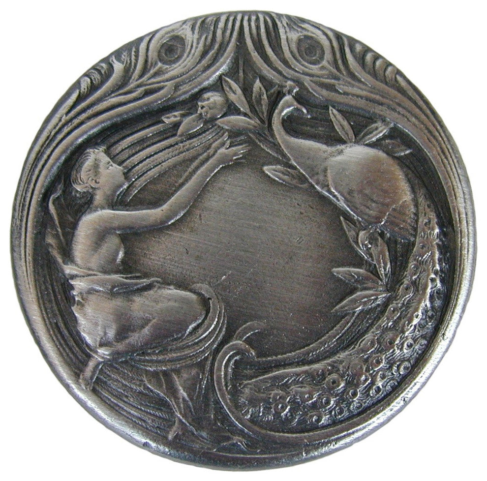 Peacock Lady Knob Antique Brass, Antique Pewter