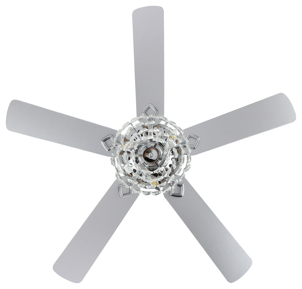 Mindy 52" 3-Light Glam Modern Crystal Shade LED Ceiling Fan With Remote, Chrome