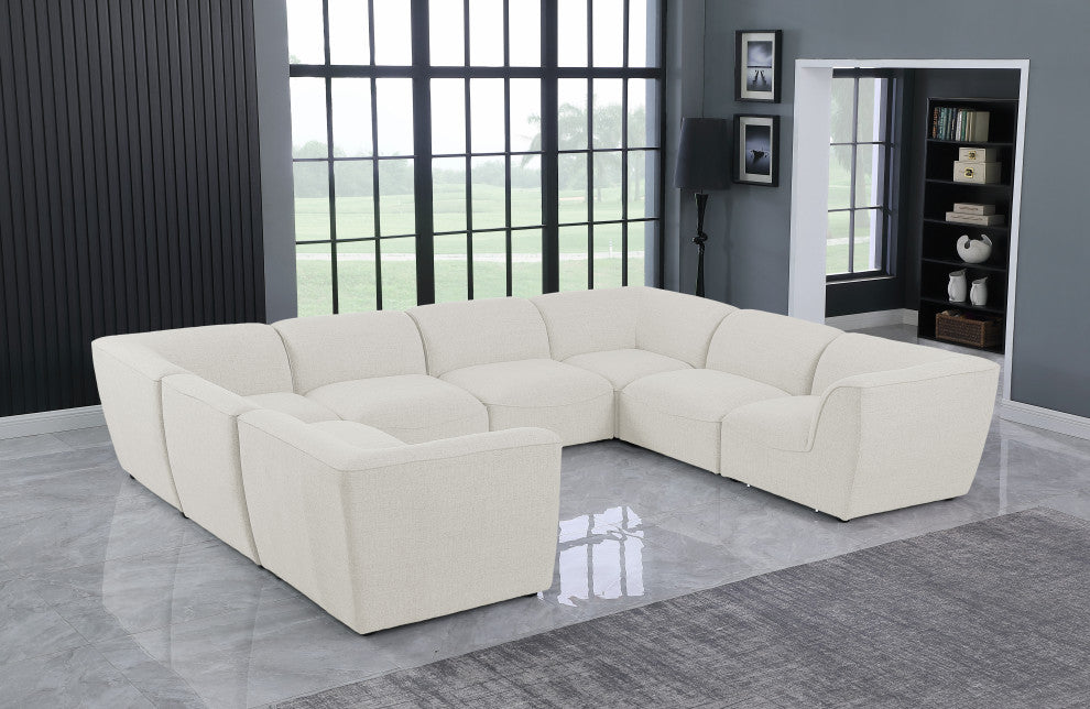 Miramar Linen Textured Fabric  8-Piece Modular U-Shaped Sectional, Cream