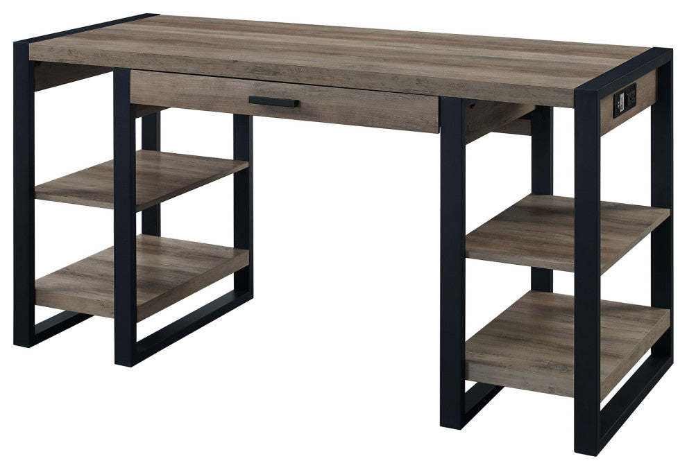 60" Wood Computer Desk, Gray Wash