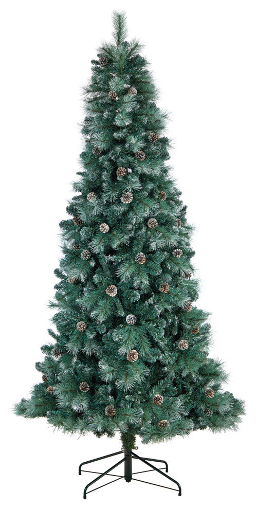 8' Frosted Tip British Columbia Mountain Pine Faux Xmas Tree W/Lights & Pinecone