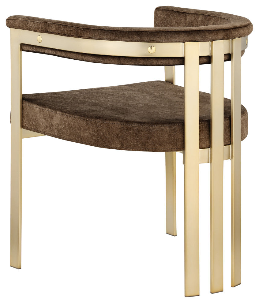 Marcello Upholstered Dining Chair, Brown, Velvet, Brushed Brass Finish