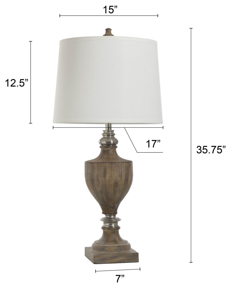 Branson Brushed Polyresin and Table Lamp White Linen Shade 36"H, Brown, Metal